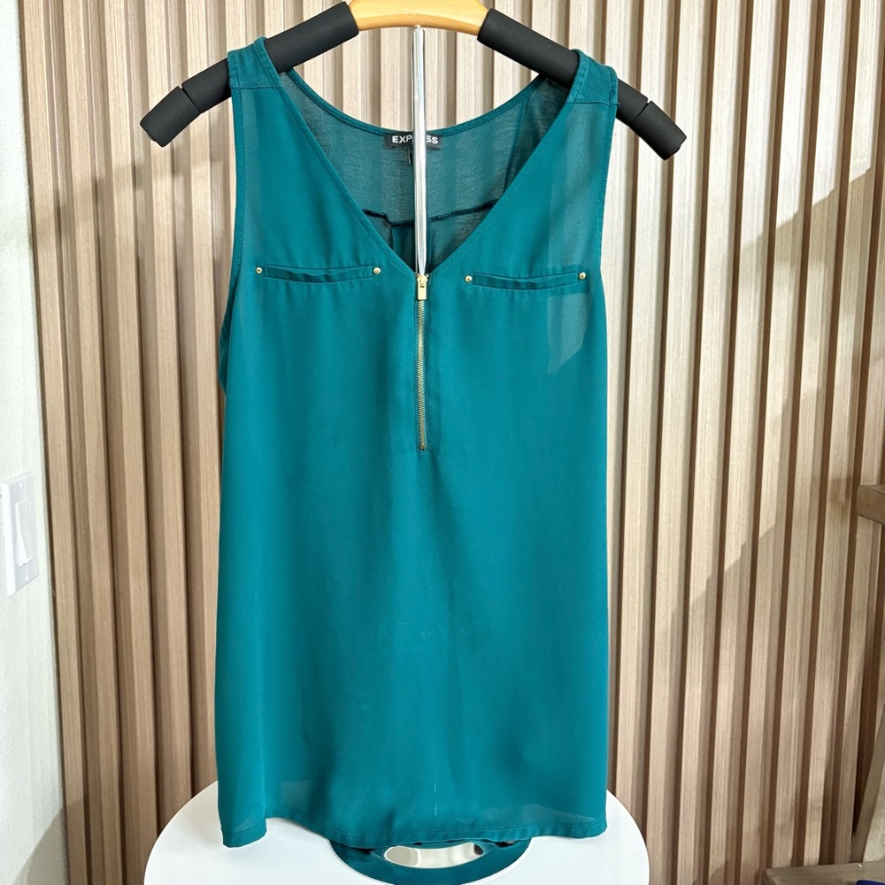 Express Teal Zip-Front Tank Top